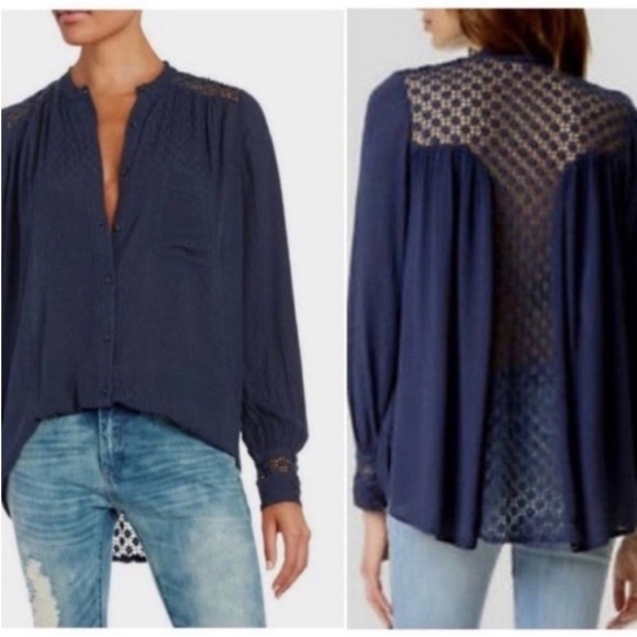 Free People The Best Button Down Crochet Lace Top - Picture 12 of 12